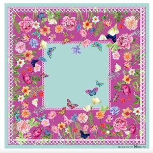 MEREDITH HOPE 100% SILK NECK / PURSE SCARF "BUTTERFLY GARDEN" PALM BEACH COLLECT
